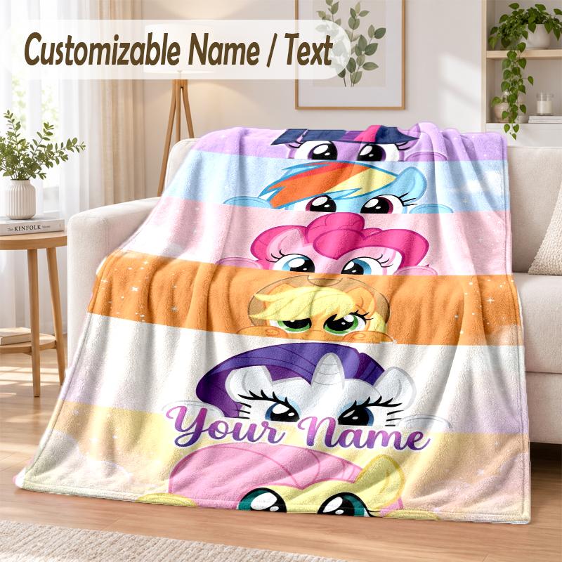 My Little Pony Custom Name Flannel Throw Blanket Soft Warm for Sofa Bed Indoor Home Use