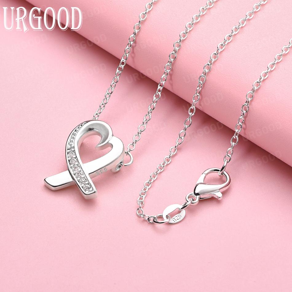 

925 Sterling Silver AAA Zircon Heart Shape Pendant Necklace Fashion Wedding Jewelry 45cm
