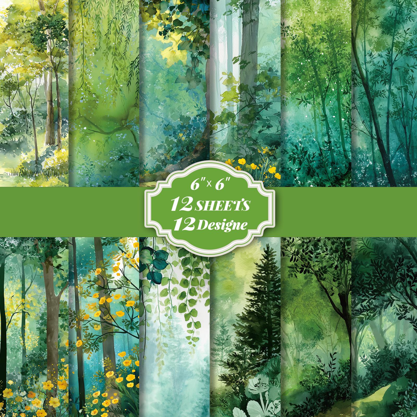 

12 Sheets/Pack Green Forest Material Pack Forest Plants Fresh Hand Account Envelope Decorative Material Paper