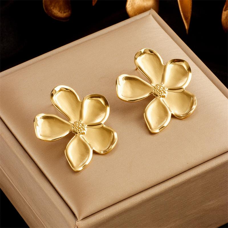 Gold Flower Stud Earrings For Women Gold Plated Stainless Steel Nature Inspired Fashion Jewelry золотой