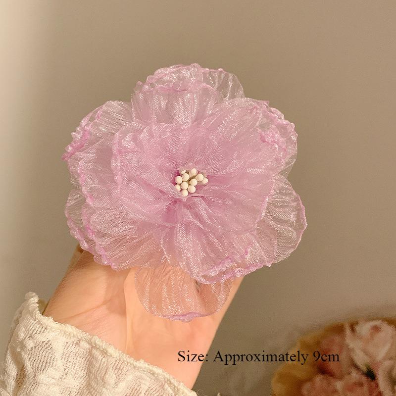 

Hairclip with Bangs Fairy Headpiece Mesh Large Flower Hairpin Side Clip фиолетовый