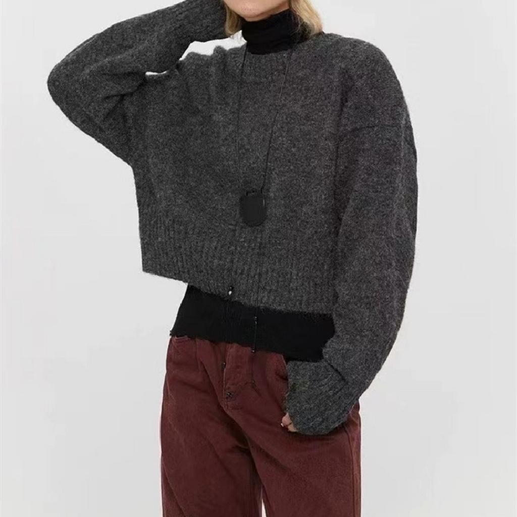Women's Fashion Solid Crew Neck Pullover Knit Sweater, Casual Versatile Custom Knit Top for Autumn Winter