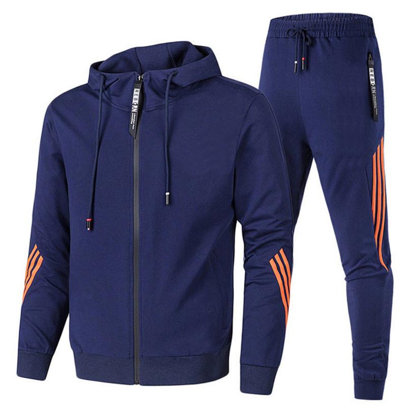 Men's 2024 Autumn/Winter Striped Zipper Hoodie Two-Piece Tracksuit