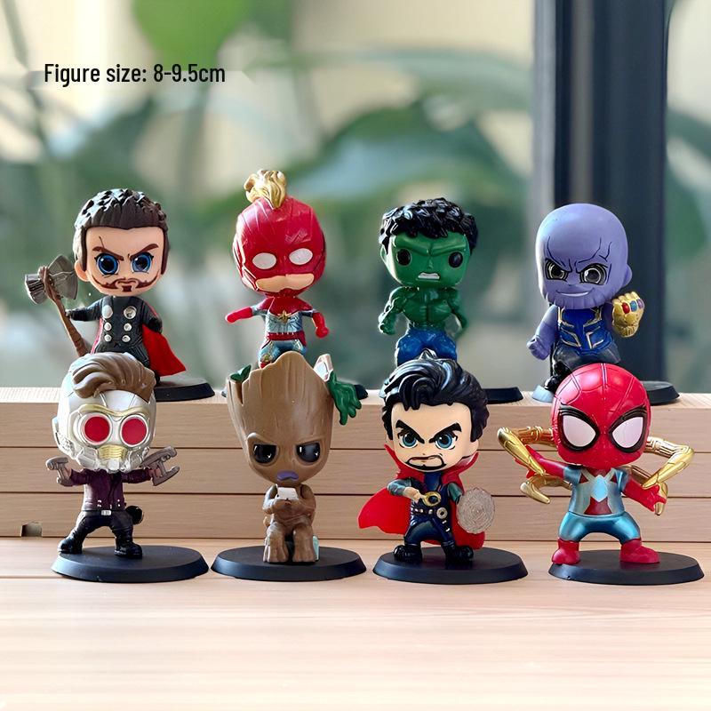 

Мстителі Q-версія Людина-павук, Танос та Залізна людина Великоголова Аніме-прикраса Сліпа коробка