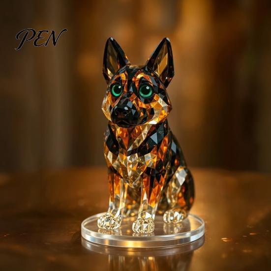 Acrylic Animal Ornaments Geometric Faux Crystal Sculpture, Sparkling Cat/Owl/Eagle/Dog Statue, Light Luxury Room Decoration Desktop Figurine Ornament