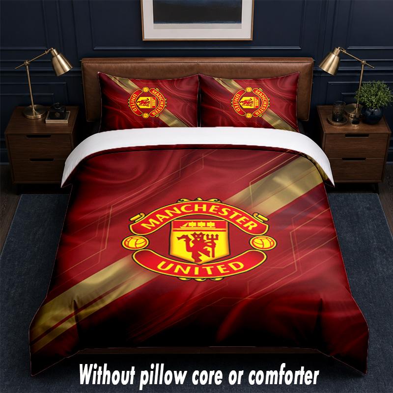 Manchester United Diseño Juego de Cama Ropa de Cama 1 Funda Nórdica + 2 Fundas de Almohada Suave Transpirable Ropa de Cama para el Hogar