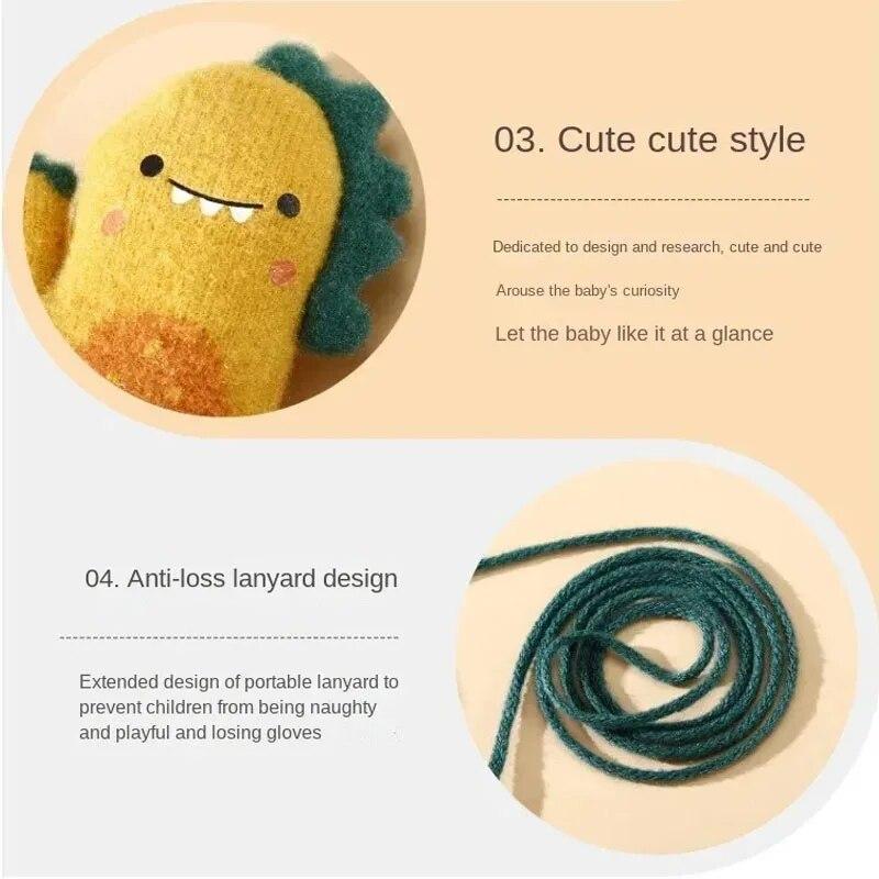 Cartoon Dinosaurier Baby Handschuhe Warme Herbst Winter Kinder Mädchen Junge Voller Finger Handschuhe Gestrickte Dicke Outdoor Kinder Kleinkind Fäustlinge