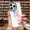 Butterfly Pink Roses Illustration Transparent Phone Case for IPhone 14 15 16 13 12 11 Pro Max 12 XS Max Anti-Scratch Soft Cover