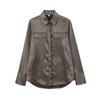 European and American women's clothing 1116 spring new lapel versatile retro double pocket long-sleeved shirt shirt