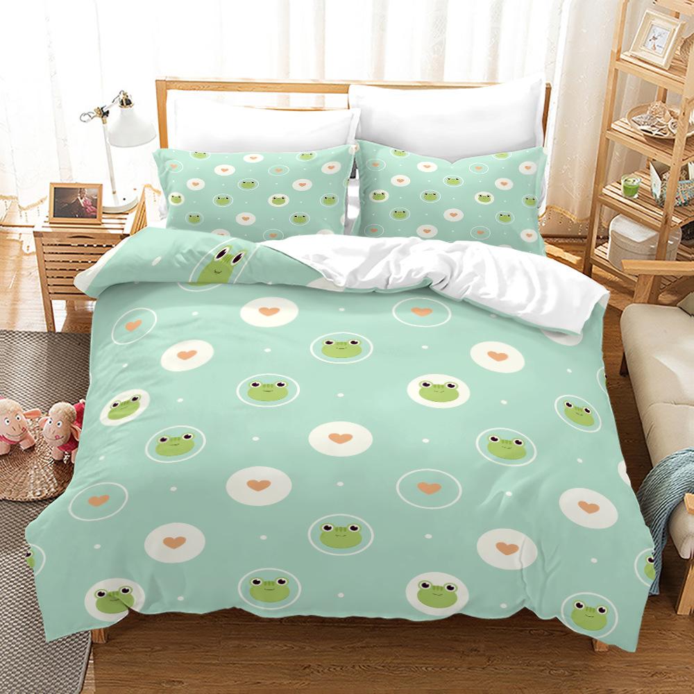 Frog Bedding Set, Animal Duvet Cover, Pillowcase 2/3pcs, Children's Cartoon Cover, Single Double Bed, Home Textile