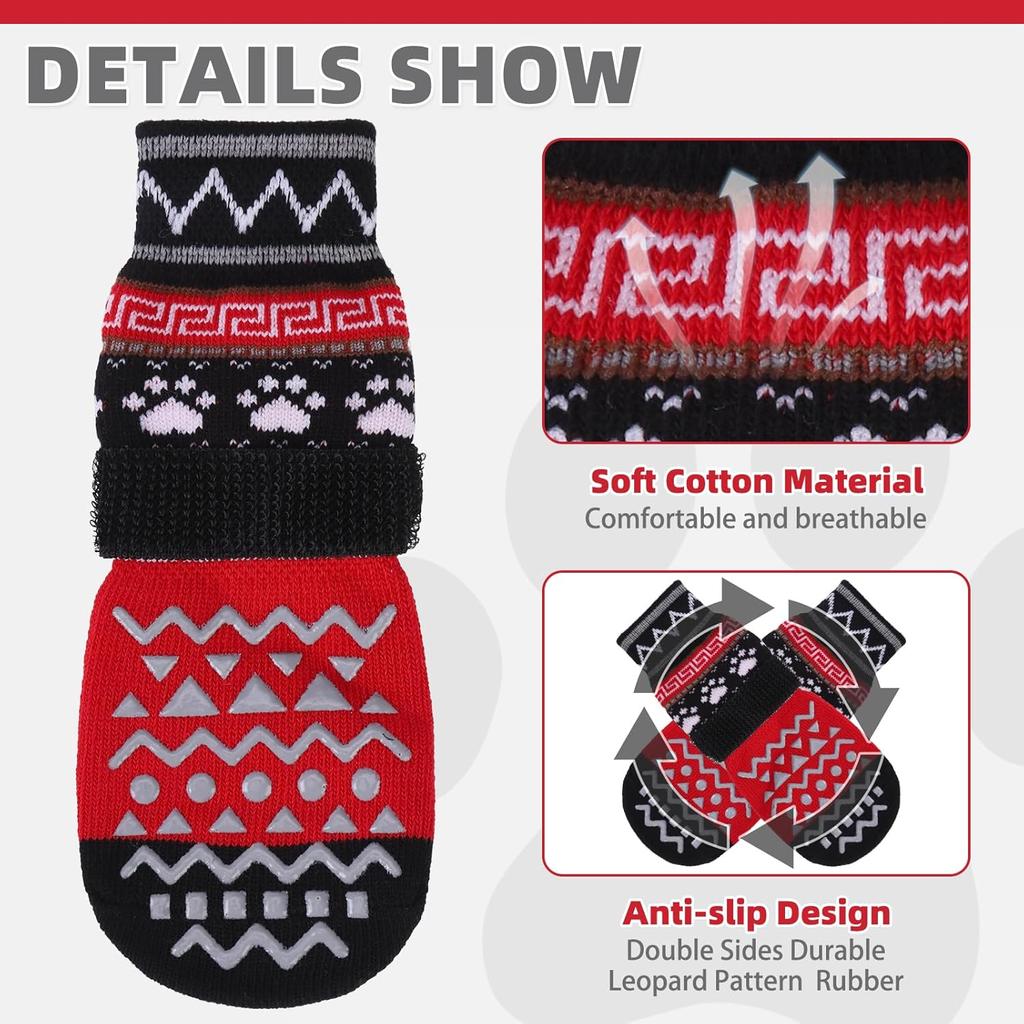 KOOLTAIL Dog Socks to Prevent Licking Paws for Hardwood Floors Anti Slip, Winter Warm Pet Boots&Paw Protector with Grippers, Double Sides Dog Shoes