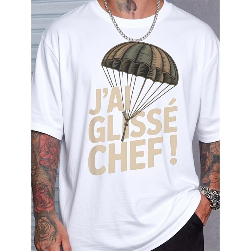 Men'S I Slipped Chief Cult Replica 7Th Company T-Shirt - French Culinary Slogan "I'M a Glutton Chef!" Graphic Tee, Featuring Text, Regular Fit Casual