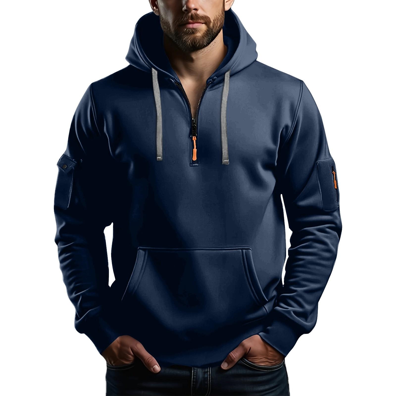 

Мужская толстовка с капюшоном на молнии, карманный кардиган, мужская спортивная повседневная толстовка большого размера XXXL темно-синий