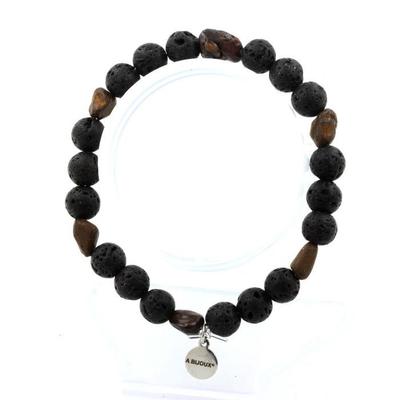 Stones and Minerals. Australian Boulder Opal Bracelet + 8 Mm Lava Beads. Made In France.