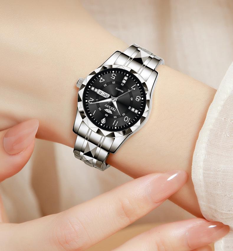 Rhombus Ladies Dual Calendar Waterproof Luminous Wristwatch with Solid Strap - Fashionable Gift for Women