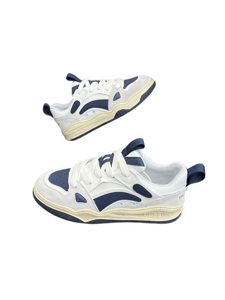 Zapatillas de Skate Europeas para Hombre Colorblock - Ligeras, Suela Blanda, Caña Baja Blanca para Deportes Juveniles, Primavera 2025.