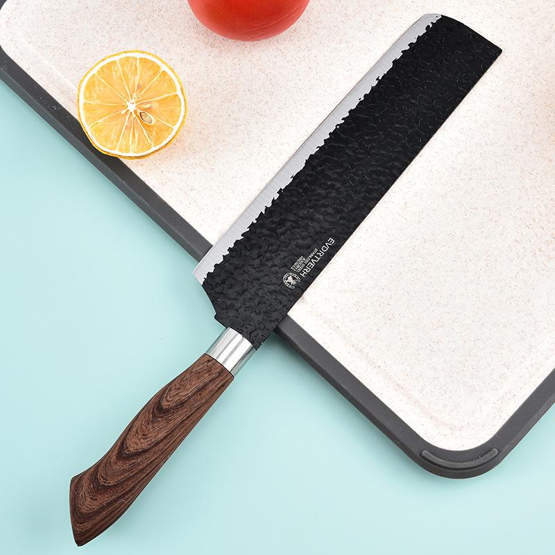 Hammered Stainless Steel Forged Cutlery Set with Sheathed Handles, Six Pieces