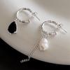 Elegant Asymmetrical Tassel Pearl and Zirconia Drop Earrings for Women - Korean Style Fashion Jewelry.