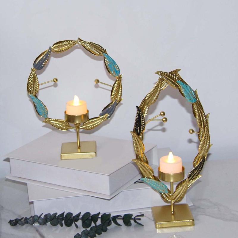 Candle Holder Metal Candlestick Elliptical Leaves Shape Candleholder for Indoor Decoration Candle Stand
