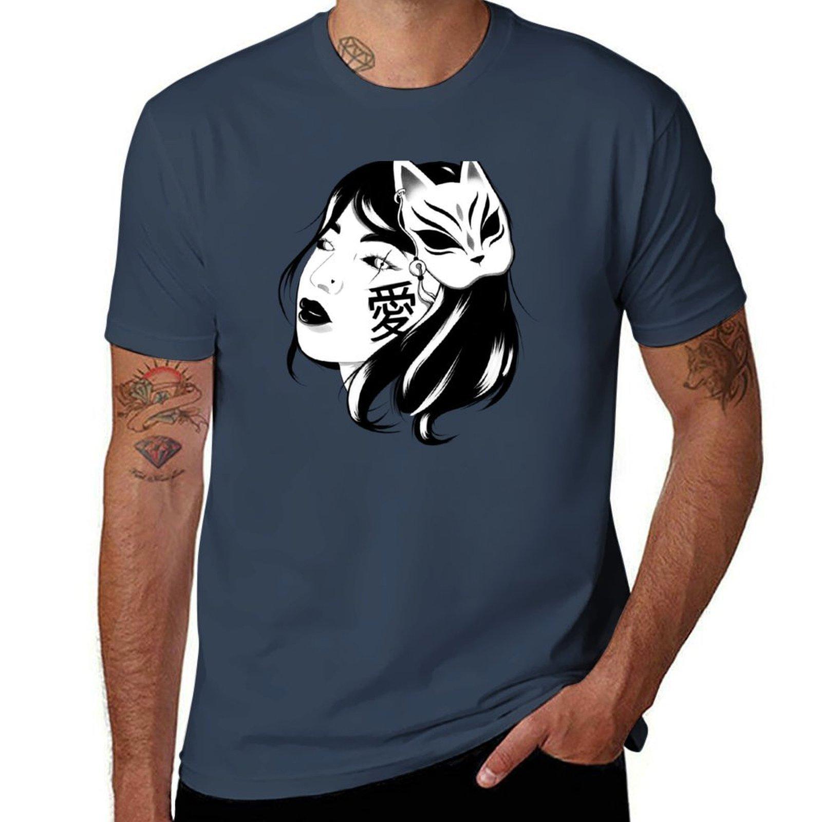 Японская маскированная девушка Футболка футболка на заказ печать хлопковая футболка мужчина Футболка S