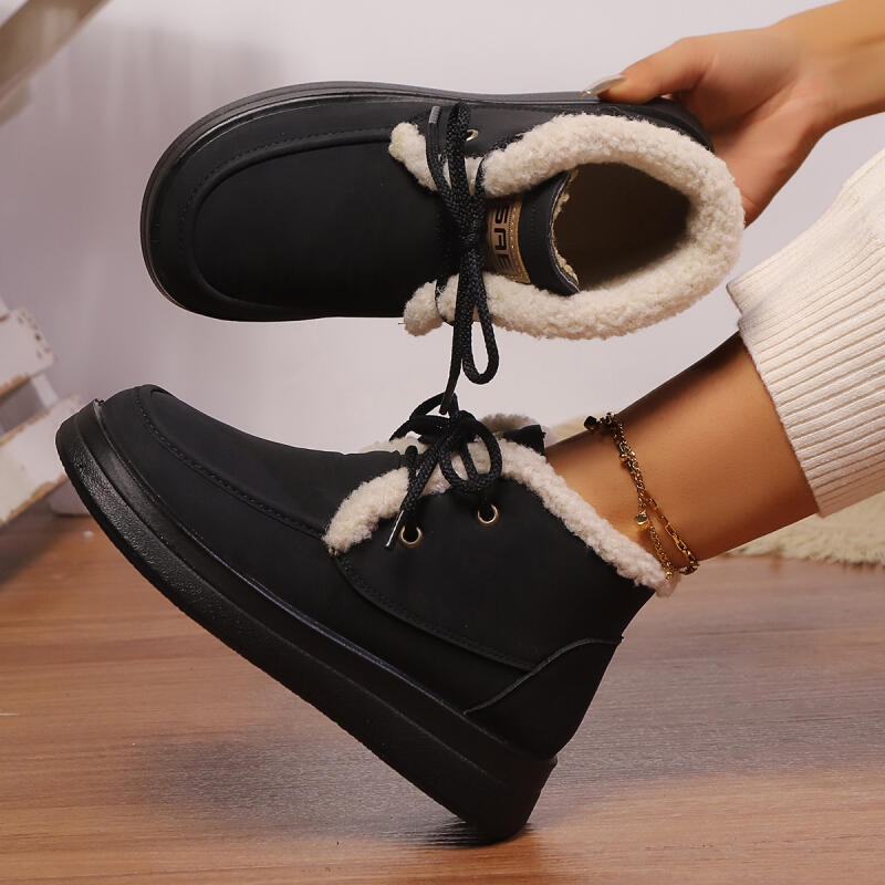 Casual Lace Up Furry Snow Boots Women 2025 Fashion Thick Bottom Fur Ankle Boots Winter Warm Short Plush Designer Shoes Woman