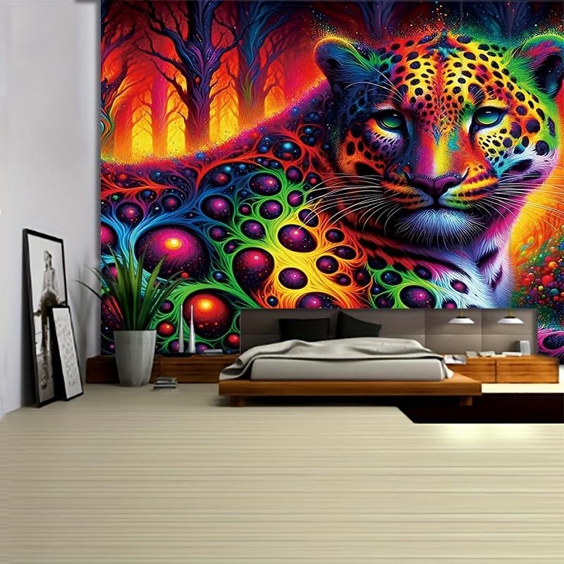 1 Pezzo Arazzo da Parete Stampa Leopardo 3D Grande Tema Animale Decorazione per la Casa Tessuto Scamosciato Testurizzato Design Orizzontale Per Soggiorno