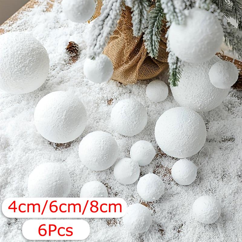 6PC Simulation Snowball Pendants Winter Foam Elegant Christmas Ornaments Holiday White Parties Hanging Snowball Xmas Tree 3 Sizes