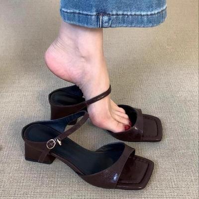 Ciabatte Estive da Donna con Punta Quadrata Moda Tacco Alto Grosso Vestito Scivoli Signore Scarpe da Ballo per Feste all'Aperto