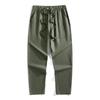 Men's Summer Lightweight Cotton-Linen Trousers with Elastic Waist and Straight Leg