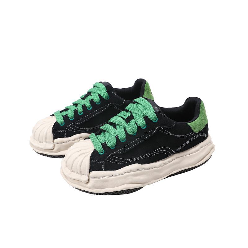 

Растворенная обувь Sanyuan Kangyu 2025 весна новая ретро повседневная обувь для скейтборда круглый носок толстая подошва голова тигра ракушка трендовая обувь 40 зелёный