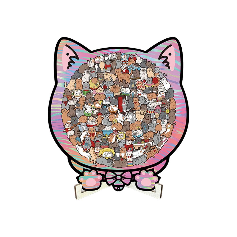 Colorful Wooden Cat Puzzle, Unique Animal Shape Jigsaw Puzzle For Home Decor, Fun Educational Toys XMAS Gifts Kids & Adults