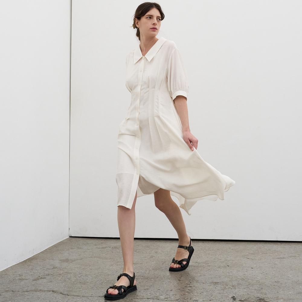 MITTE Pin-Tuck Flare Dress_Cream