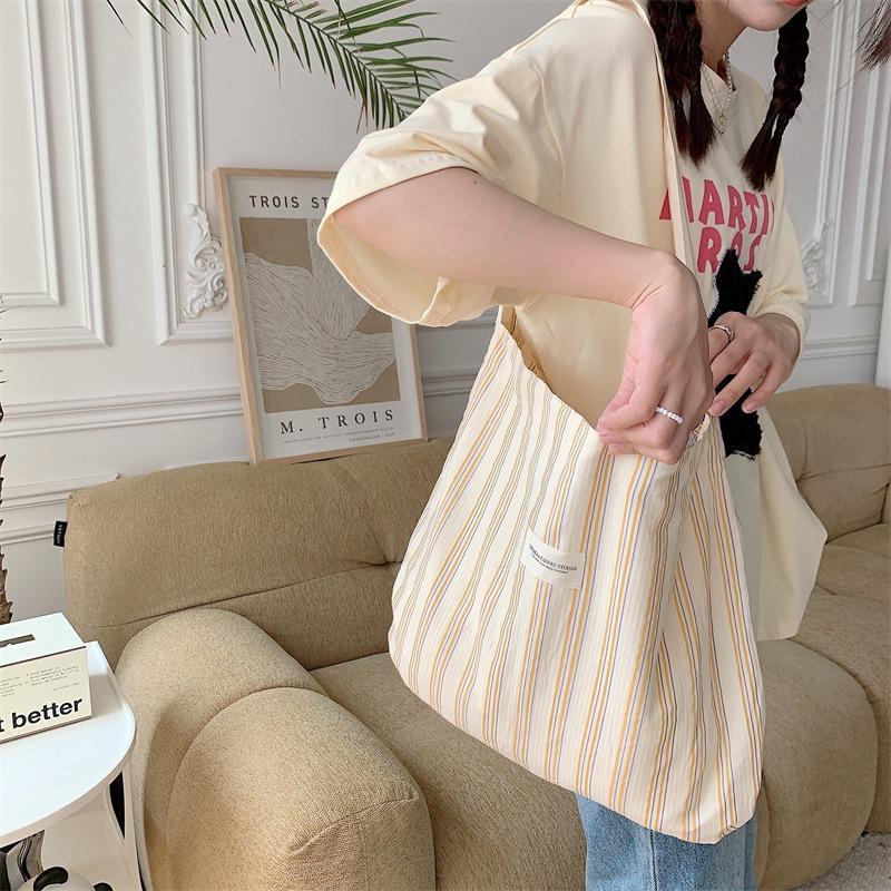 1 striped shoulder bag large capacity underarm bag canvas bag women's work cloth bag student crossbody schoolbag
