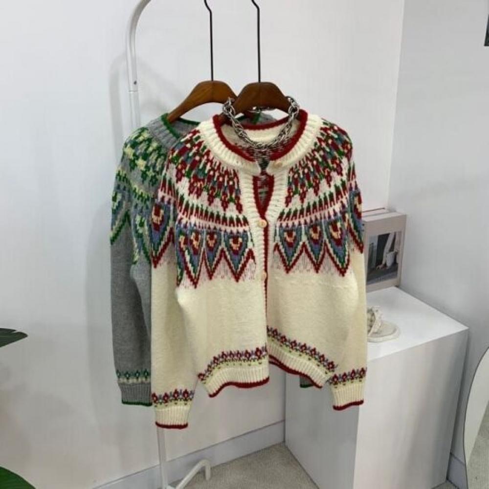 C S In The Room Reju jaCquard Pattern Long Sleeve Knit Cardigan 2 Color C
