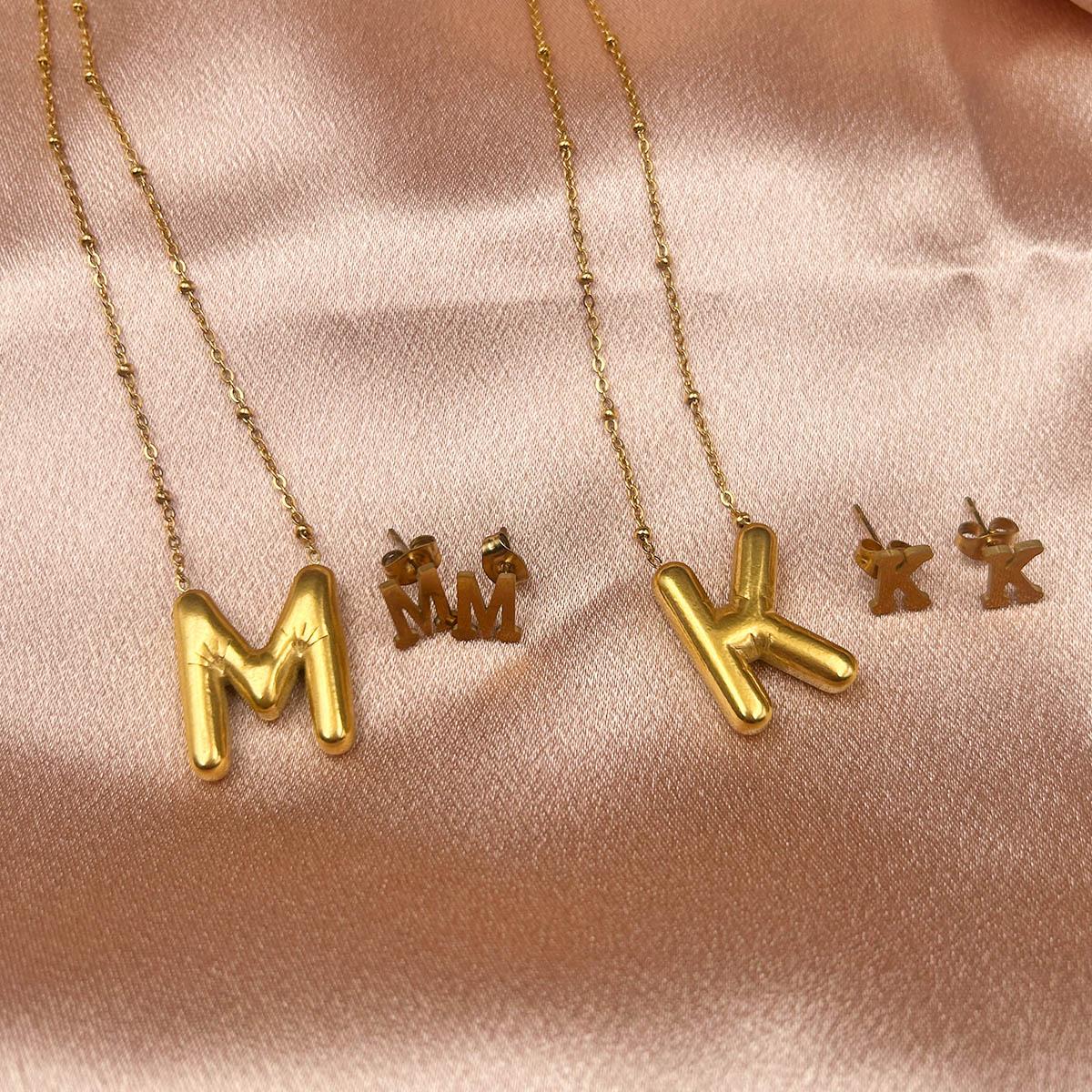 Fashionable Stainless Steel Bubble Letter Pendant Necklace 26 English Alphabet Initials Temperament Women s Accessory A