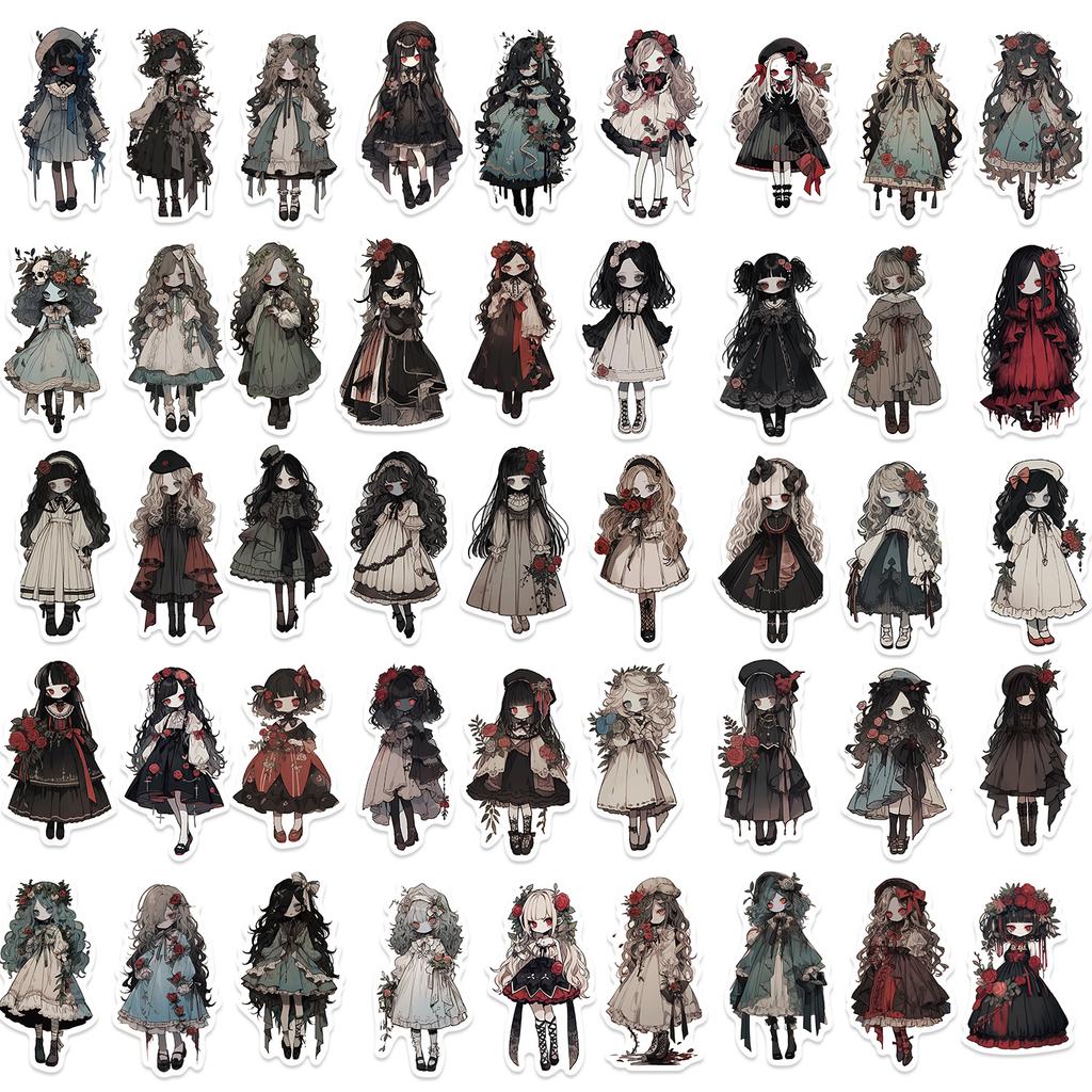 50 Cartoon Vampire Girl Doodle Stickers Decorate Guitar Notebook Suitcase DIY Waterproof Stickers