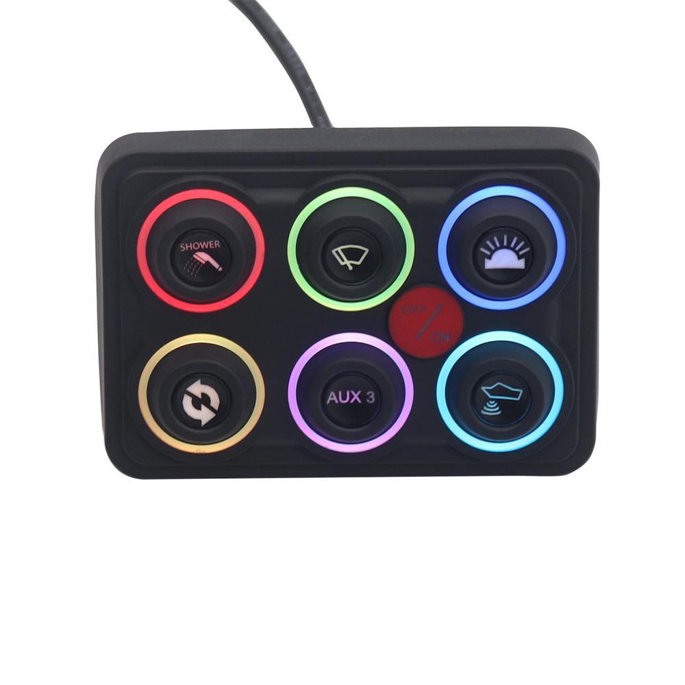 8-Color Adjustable Backlight 6 Gang Switch Panel Circuit Control Relay System Box Touch Control Panel for Boat Jeep UTV Caravan