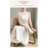 Womens V-Neck Satin Slip Dress With Jacquard High Waist Long Sleeveless
