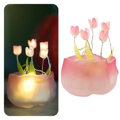 Tulpe LED Nachtlicht DIY Atmosphärenlampe in Rosa/Weiß/Blau Kürbisbecher Geschenke Lampen Batterie Geburtstagstisch mit Nachtlicht Zuhause