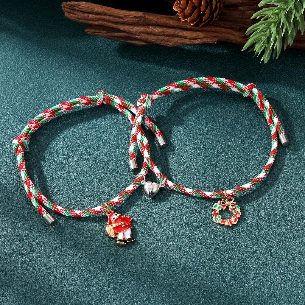Nouveau Simple hiver mode fille Bracelet bonhomme de neige beignet pendentif Bracelet cloche de noël deux pièces père noël Couple costume élégant Bracelet