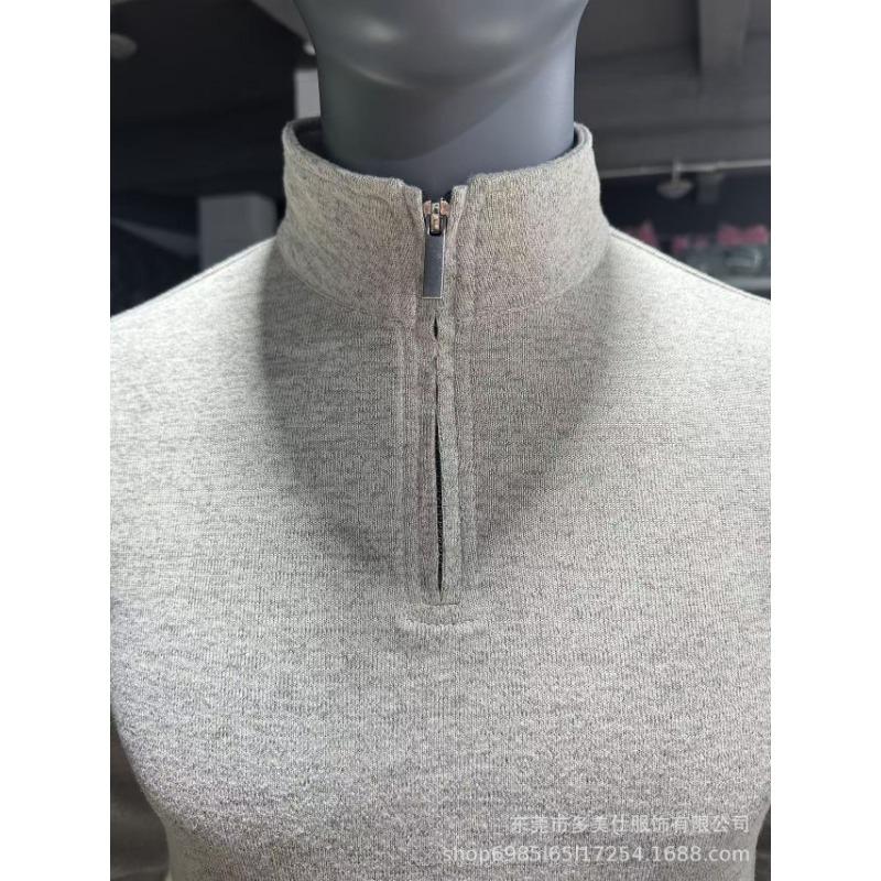 Mens Long Sleeve Zip Up Solid Casual Polo Shirt