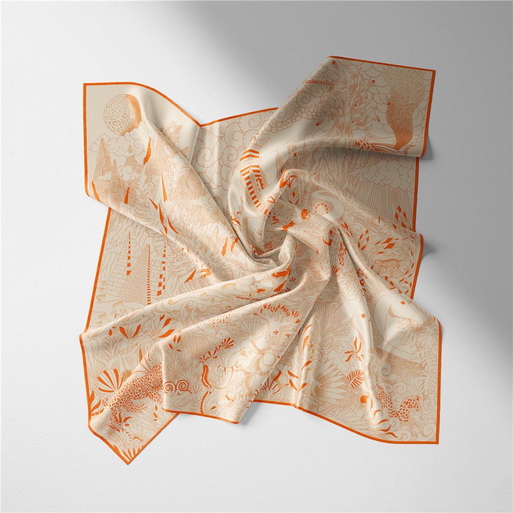 53cm City Of Horses Fashion Square Scarf Woman Design Silk Women Scarf Bandana Luxury Brand Headband Hijab Neckerchief