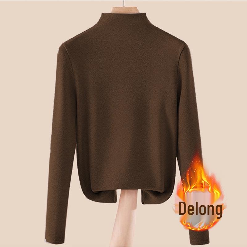 Women's Thermal Half-High Neck Brushed Long-Sleeve Base Layer Top for Autumn/Winter