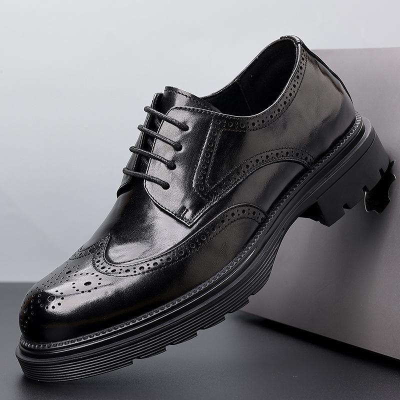 Men's leather shoes leather new dress Brock leather shoes high sense business British platform men's shoes first layer cowhide