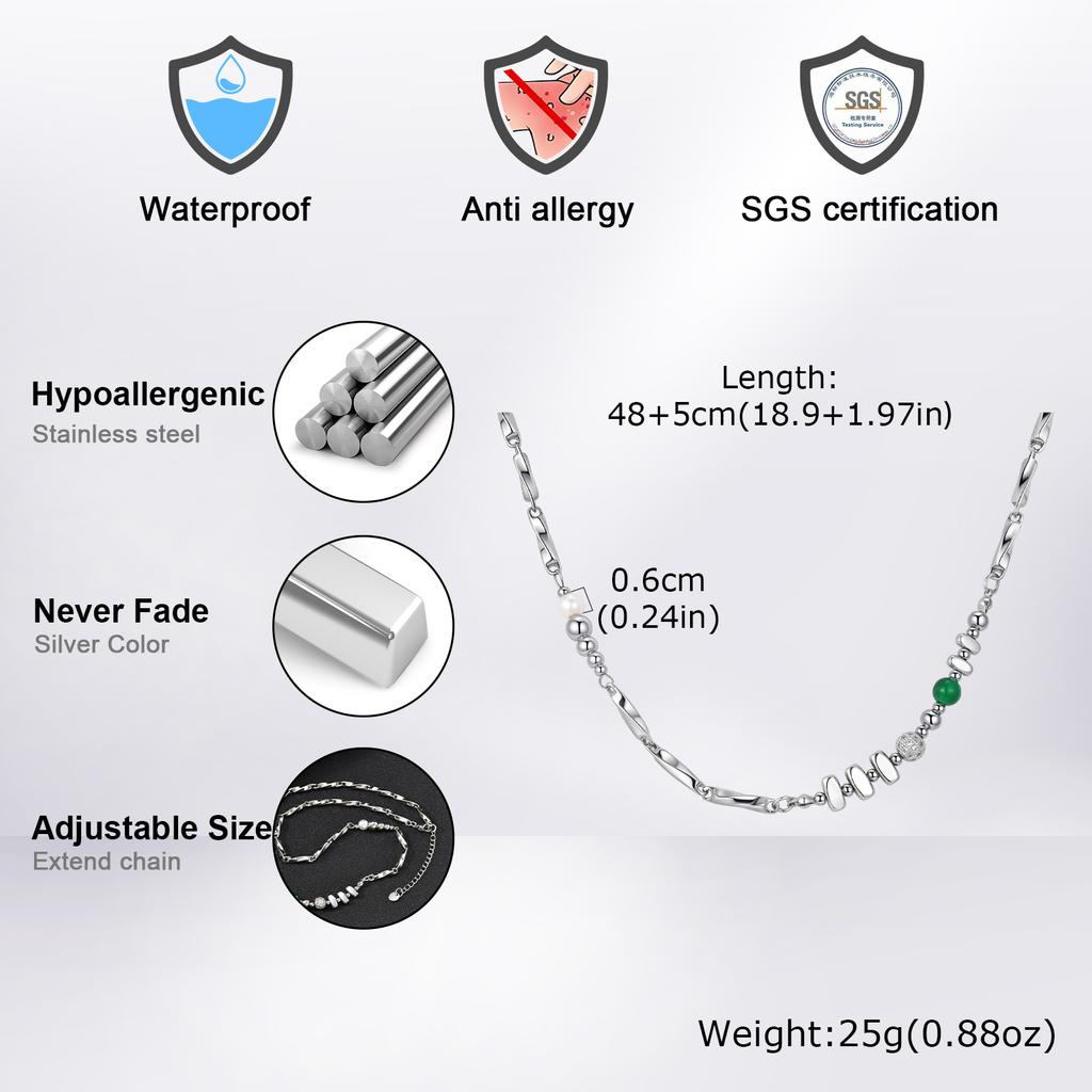 Hiphop Men's Chain Necklace,Green Stone Irregular Metal Beads Collars,Birthday Party Jewelry Gift