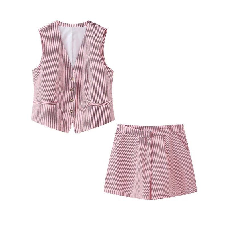 

Fashion Style 2024 Spring New Arrival Women s Clothing Fashion Stylish Slim Looking Versatile Vest High Waist Shorts Suit Red Suit M