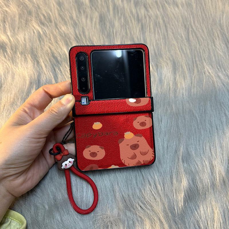 Yuekeng Kapibara Plush Red Love Suitable for Huawei pocket/s folding screen PuraX phone case Xiaomi mixflip Samsung zflip//Honor v/novaflip new