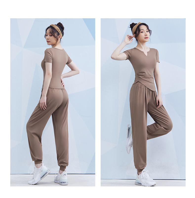 Women's Spring/Summer Yoga Suit Set - Short Sleeve Activewear for Outdoor Runs, Pilates, and Fitness Training