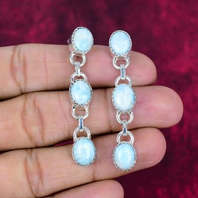Orecchini Larimar, Gioielli in Argento Sterling Massiccio 925, Orecchini con Pietre Preziose, Regalo Per Lei Gioielli Delicati Fatti a Mano