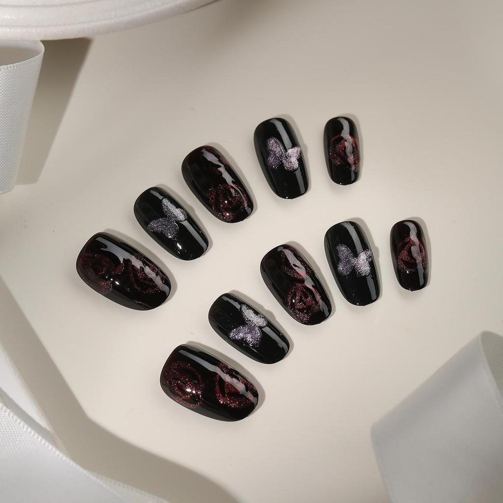 Handmade Butterfly Cat Eye Nails: Luxe Darkening & Whitening Short Autumn/Winter Patches